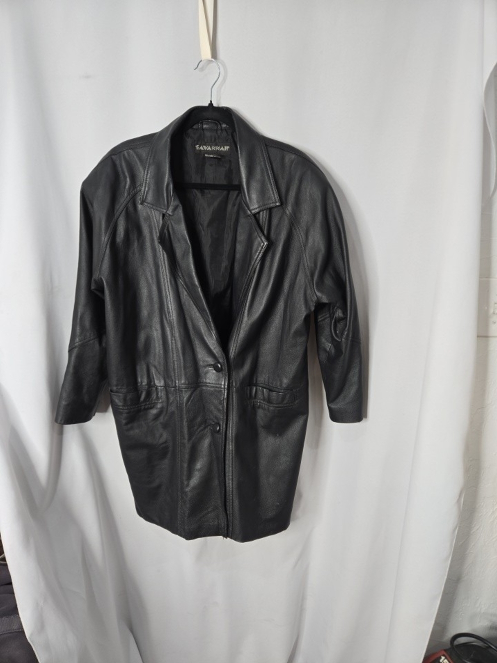 Y2K, Goth, Mob Wife Italian 100% LeatherSavannah Black Leather Button-Front Coat